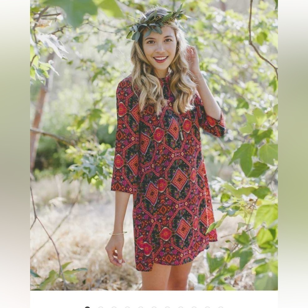 EVERLY BOHEMIAN PRINT ERINA SHIFT DRESS Medium